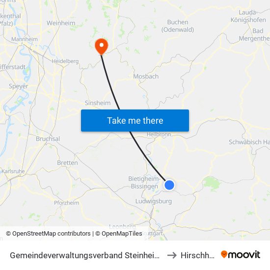 Gemeindeverwaltungsverband Steinheim-Murr to Hirschhorn map