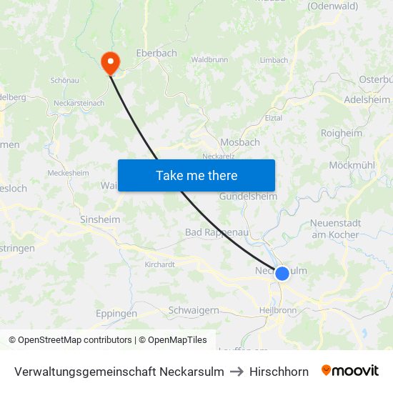 Verwaltungsgemeinschaft Neckarsulm to Hirschhorn map