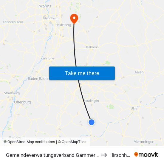 Gemeindeverwaltungsverband Gammertingen to Hirschhorn map