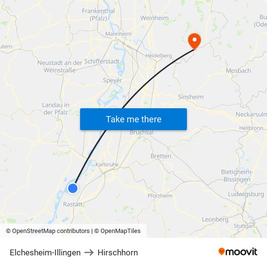 Elchesheim-Illingen to Hirschhorn map