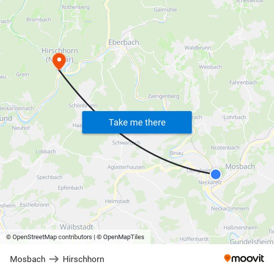 Mosbach to Hirschhorn map