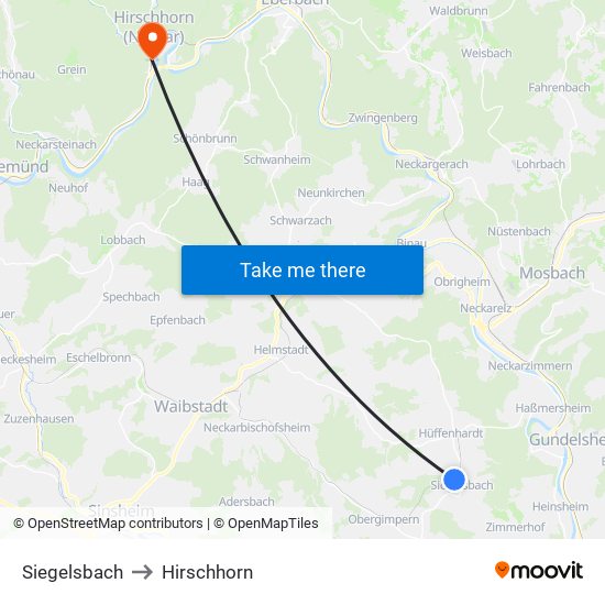 Siegelsbach to Hirschhorn map