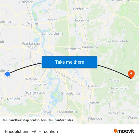 Friedelsheim to Hirschhorn map