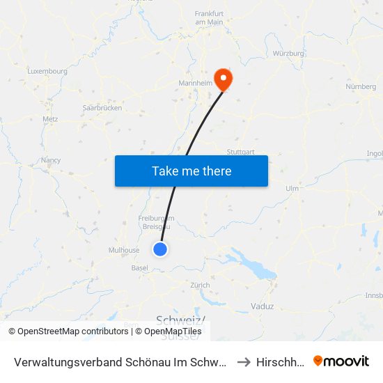 Verwaltungsverband Schönau Im Schwarzwald to Hirschhorn map