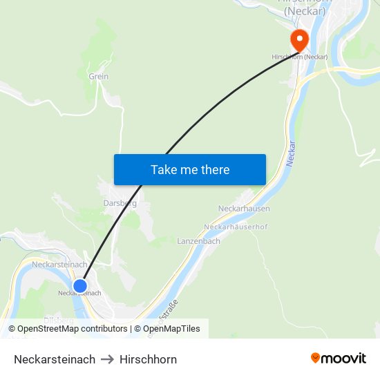 Neckarsteinach to Hirschhorn map