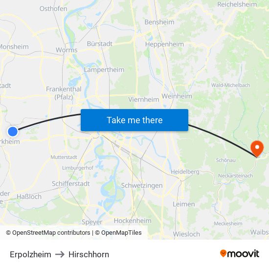 Erpolzheim to Hirschhorn map