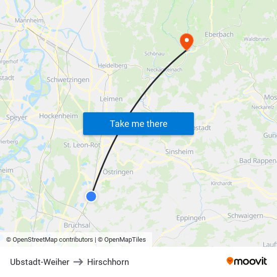 Ubstadt-Weiher to Hirschhorn map