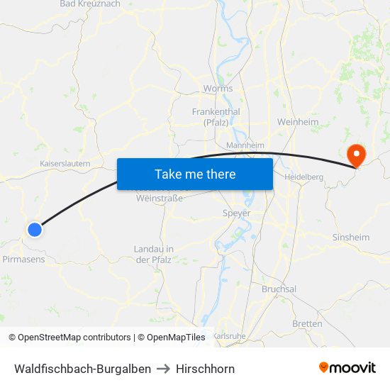 Waldfischbach-Burgalben to Hirschhorn map