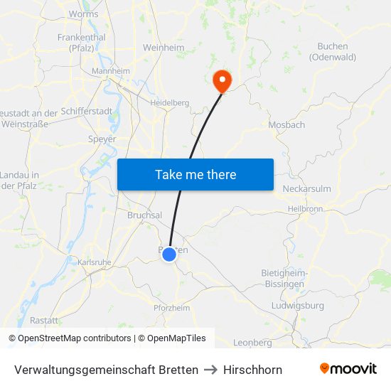 Verwaltungsgemeinschaft Bretten to Hirschhorn map