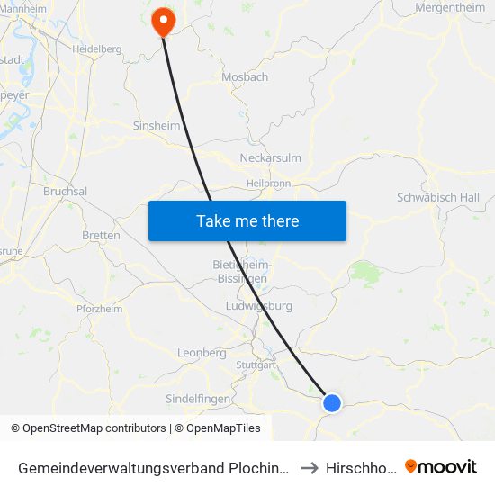 Gemeindeverwaltungsverband Plochingen to Hirschhorn map