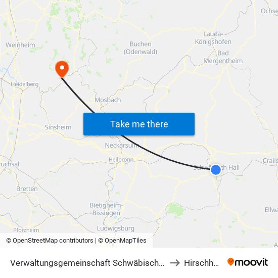 Verwaltungsgemeinschaft Schwäbisch Hall to Hirschhorn map