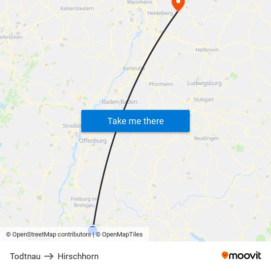Todtnau to Hirschhorn map