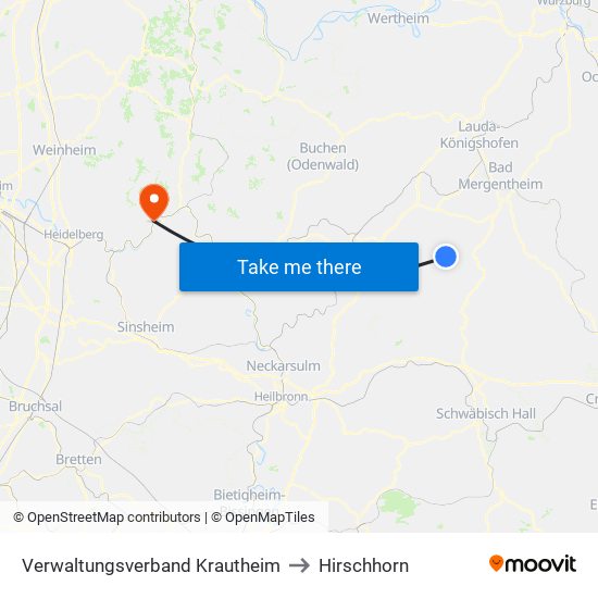 Verwaltungsverband Krautheim to Hirschhorn map