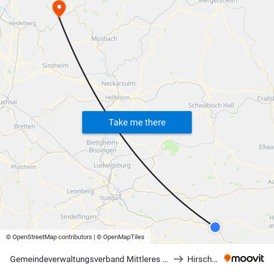 Gemeindeverwaltungsverband Mittleres Fils-Lautertal to Hirschhorn map