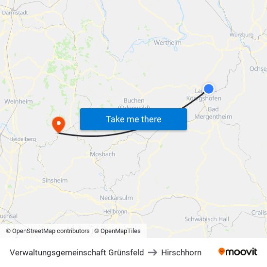 Verwaltungsgemeinschaft Grünsfeld to Hirschhorn map