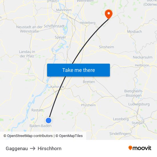 Gaggenau to Hirschhorn map