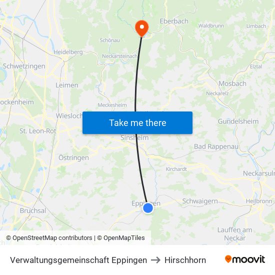 Verwaltungsgemeinschaft Eppingen to Hirschhorn map
