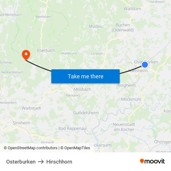Osterburken to Hirschhorn map