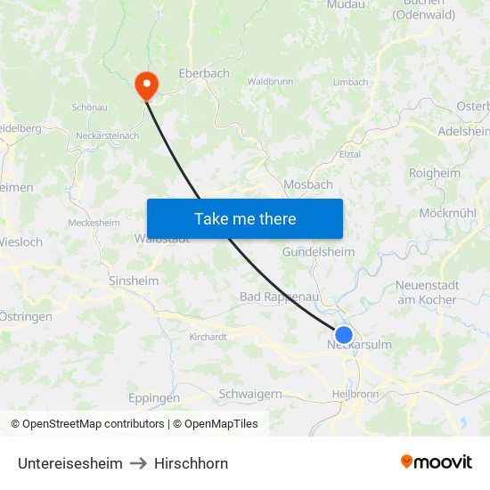 Untereisesheim to Hirschhorn map