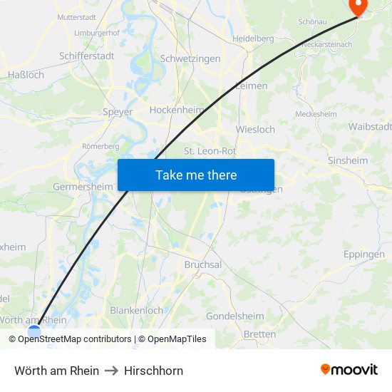 Wörth am Rhein to Hirschhorn map