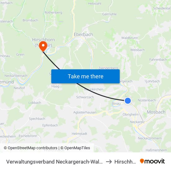 Verwaltungsverband Neckargerach-Waldbrunn to Hirschhorn map