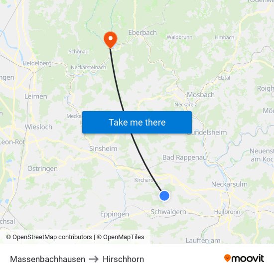 Massenbachhausen to Hirschhorn map