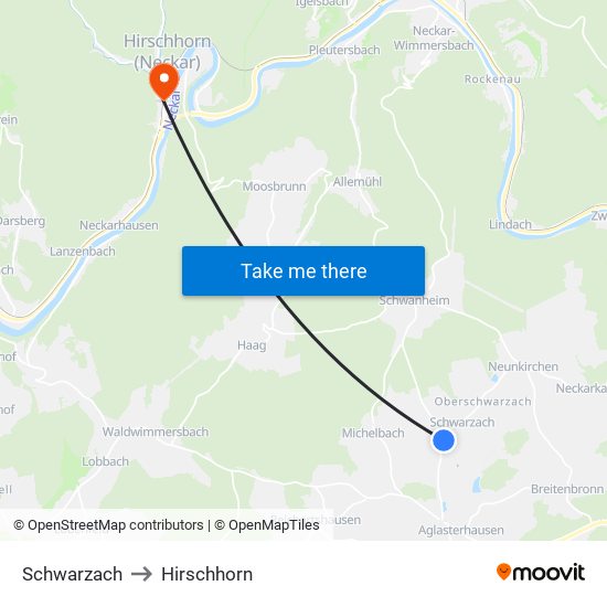 Schwarzach to Hirschhorn map