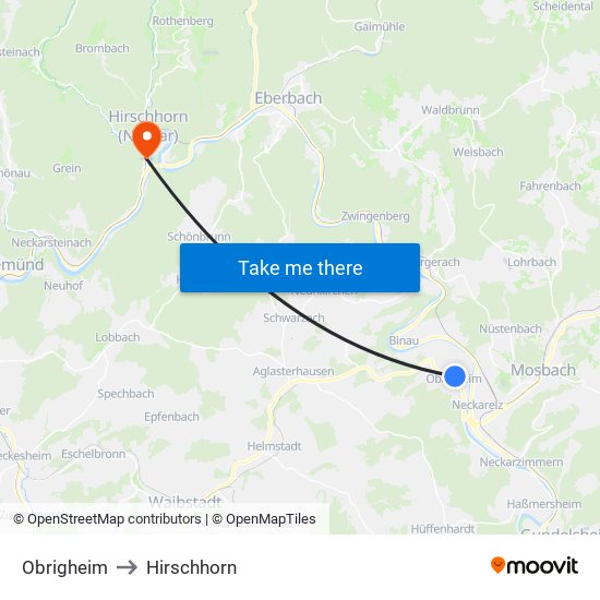 Obrigheim to Hirschhorn map
