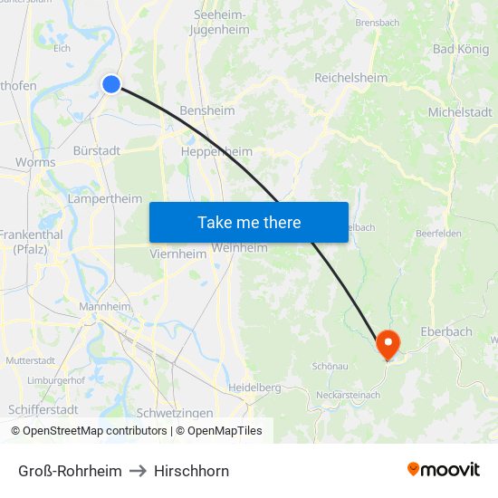 Groß-Rohrheim to Hirschhorn map