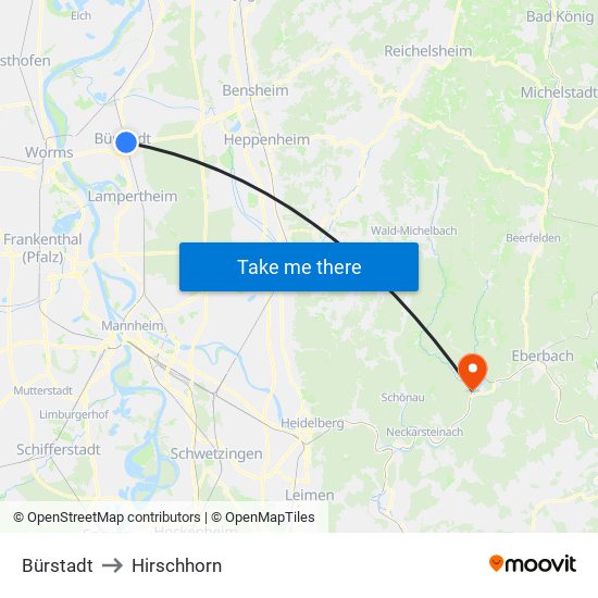 Bürstadt to Hirschhorn map