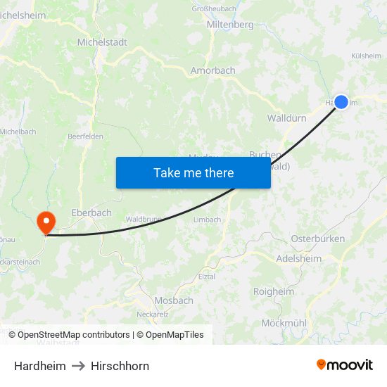 Hardheim to Hirschhorn map