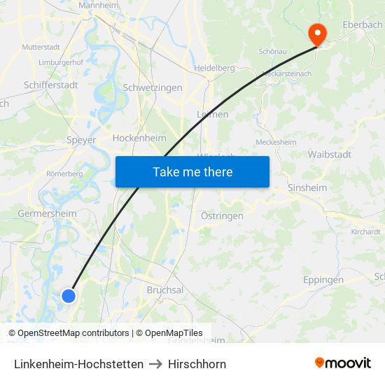Linkenheim-Hochstetten to Hirschhorn map