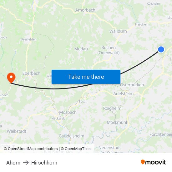 Ahorn to Hirschhorn map