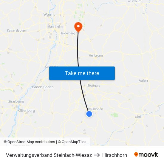 Verwaltungsverband Steinlach-Wiesaz to Hirschhorn map