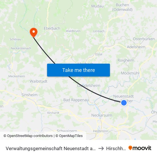 Verwaltungsgemeinschaft Neuenstadt am Kocher to Hirschhorn map