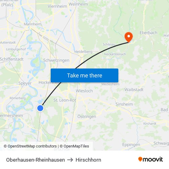 Oberhausen-Rheinhausen to Hirschhorn map