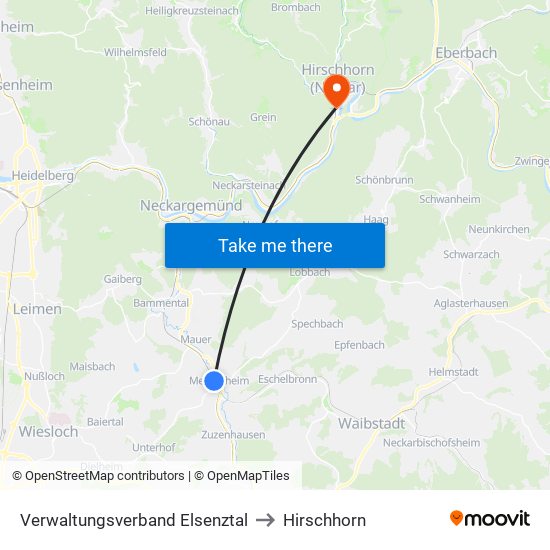 Verwaltungsverband Elsenztal to Hirschhorn map