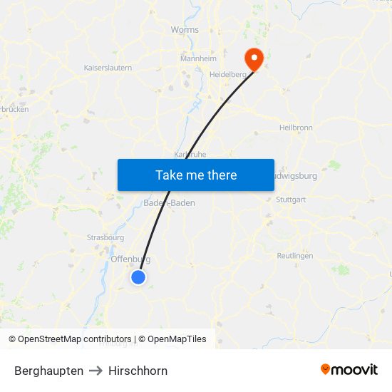 Berghaupten to Hirschhorn map