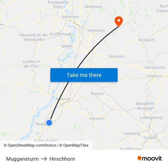 Muggensturm to Hirschhorn map