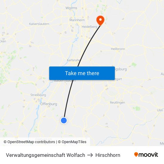 Verwaltungsgemeinschaft Wolfach to Hirschhorn map