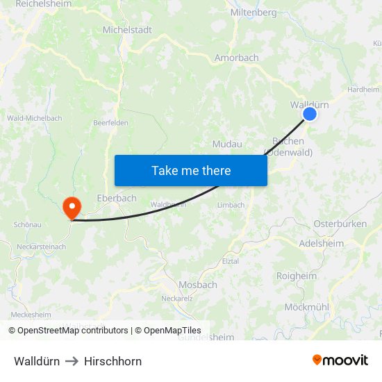 Walldürn to Hirschhorn map