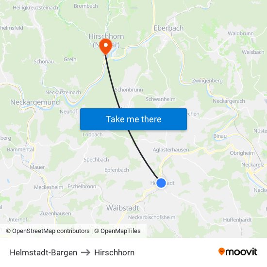 Helmstadt-Bargen to Hirschhorn map