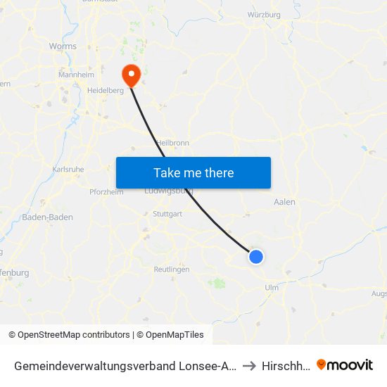 Gemeindeverwaltungsverband Lonsee-Amstetten to Hirschhorn map