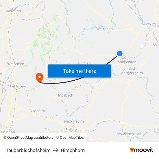 Tauberbischofsheim to Hirschhorn map