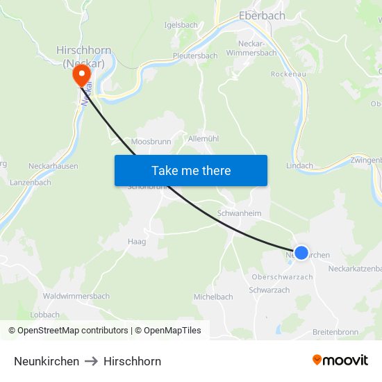 Neunkirchen to Hirschhorn map