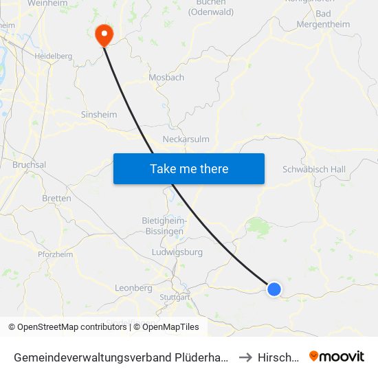 Gemeindeverwaltungsverband Plüderhausen-Urbach to Hirschhorn map