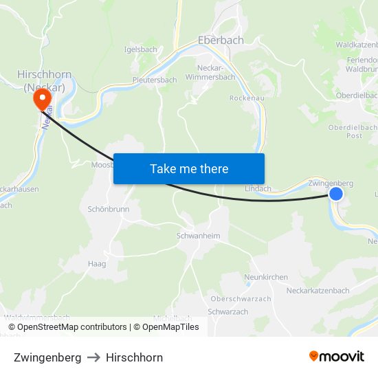 Zwingenberg to Hirschhorn map