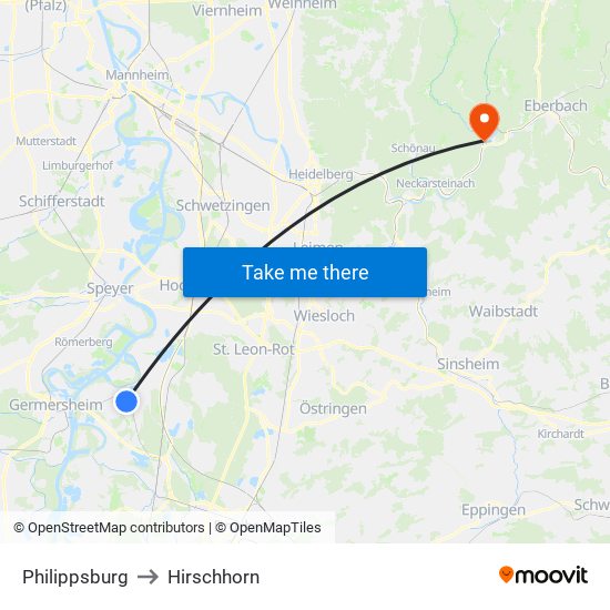 Philippsburg to Hirschhorn map