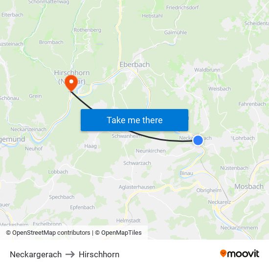 Neckargerach to Hirschhorn map