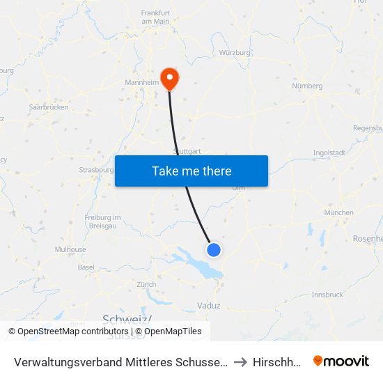 Verwaltungsverband Mittleres Schussental to Hirschhorn map